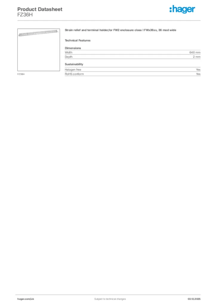 Image Hager Product data sheet FZ36H  | Hager