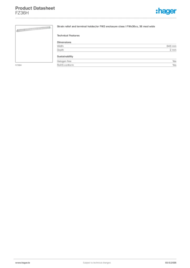 Image Hager Product data sheet FZ36H  | Hager