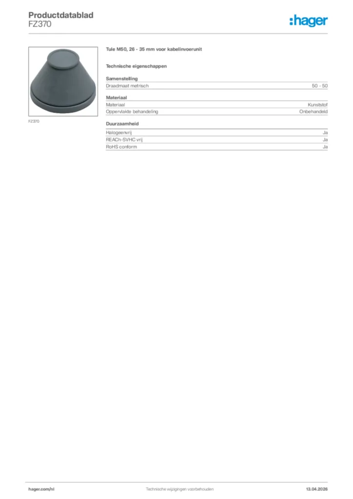 Afbeelding Hager Productdatablad FZ370 | Hager Nederland