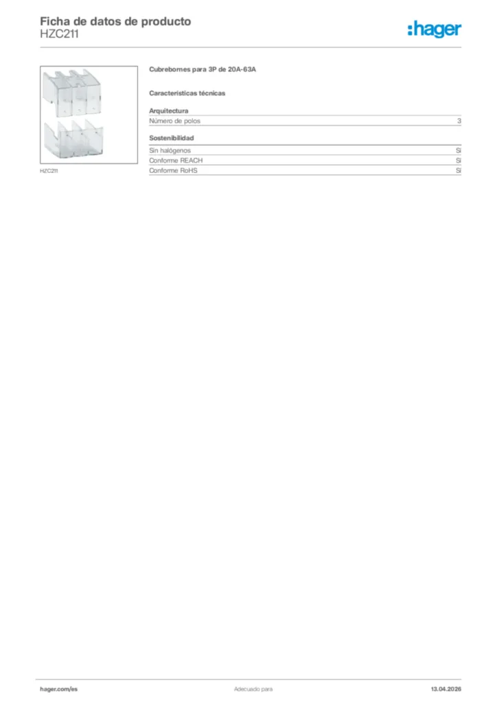 Imagen Hager Ficha de datos de producto HZC211 | Hager España