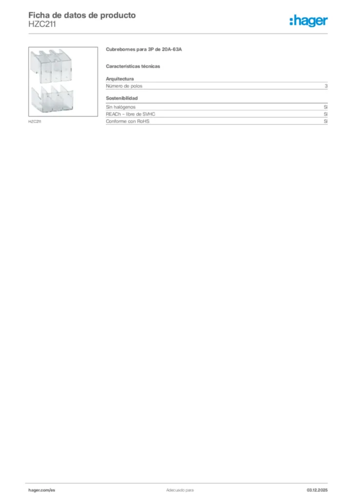 Imagen Hager Ficha de datos de producto HZC211 | Hager España