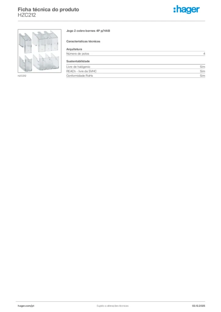 Imagem Hager Ficha técnica do produto HZC212 | Hager Portugal