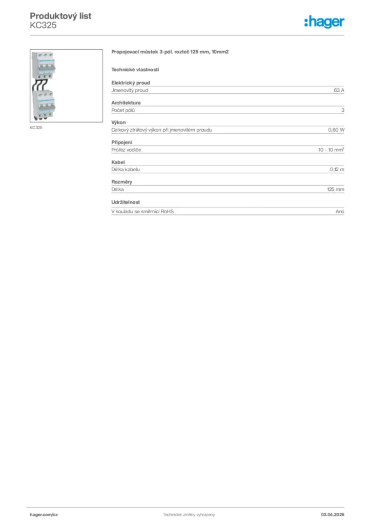 Obrázek Hager Product data sheet KC325 | Hager
