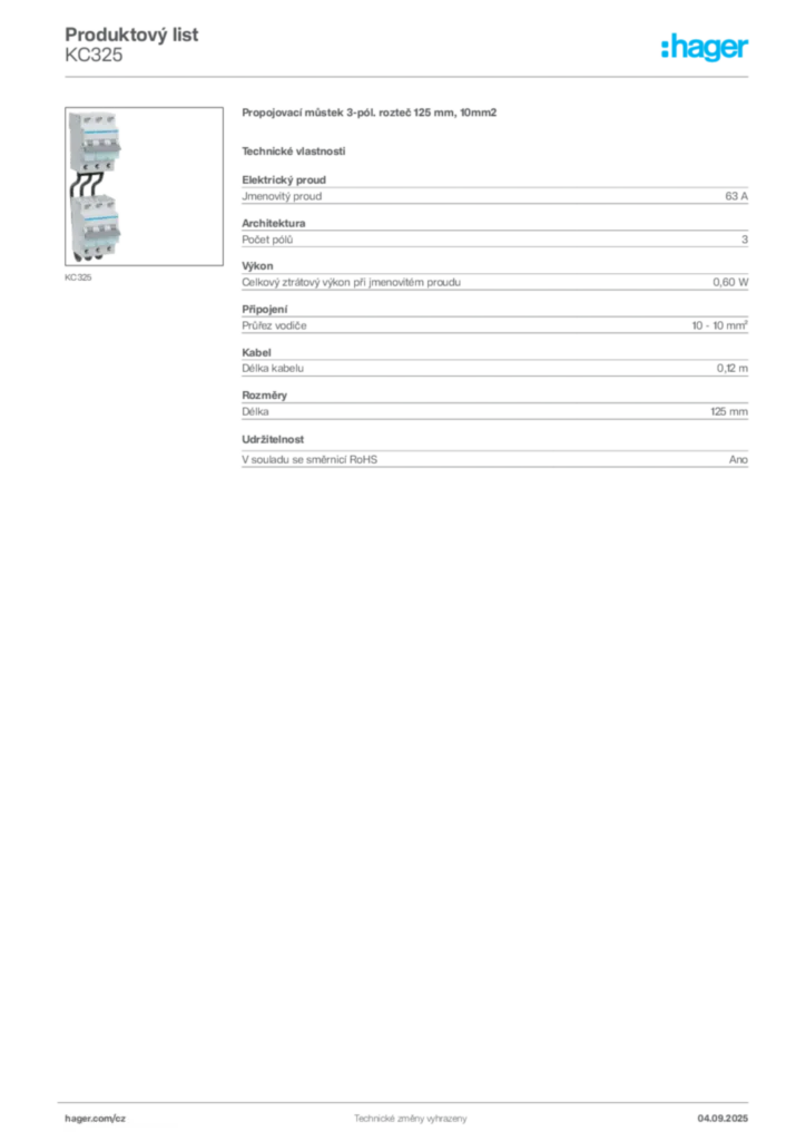 Obrázek Hager Produktový list KC325 | Hager