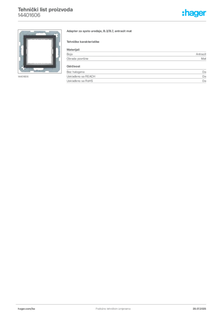 Slika Hager Product data sheet 14401606  | Hager