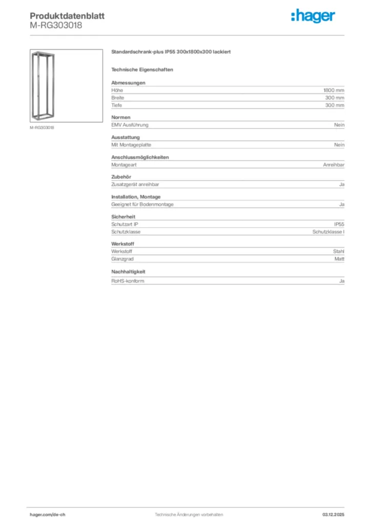 Bild Hager Produktdatenblatt M-RG303018 | Hager Schweiz