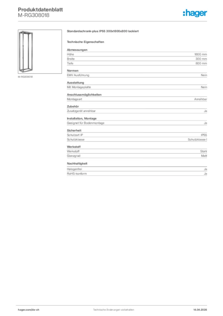 Bild Hager Produktdatenblatt M-RG308018 | Hager Schweiz