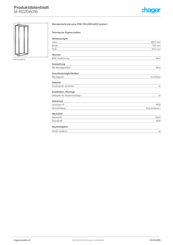 Bild Hager Produktdatenblatt M-RG706018 | Hager Schweiz
