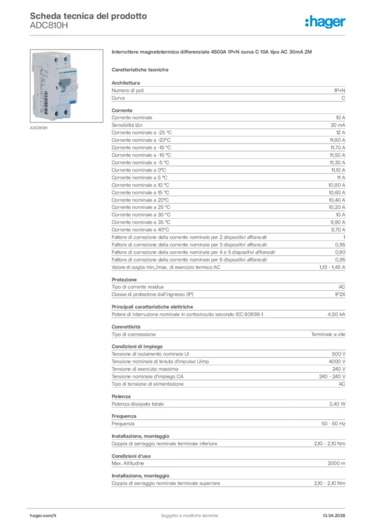 Immagine Hager Scheda tecnica del prodotto ADC810H | Hager Italia