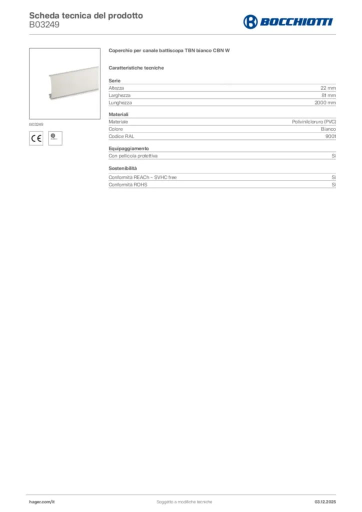 Immagine Bocchiotti Scheda tecnica del prodotto B03249 | Hager Italia