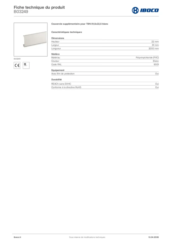 Image Iboco Fiche technique du produit B03249 | Hager France