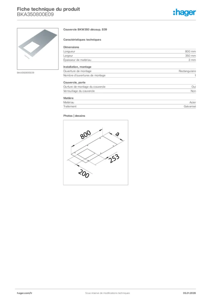 Image Hager Fiche technique du produit BKA350800E09 | Hager France