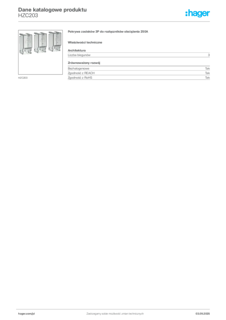 Zdjęcie Hager Dane katalogowe produktu HZC203 | Hager Polska