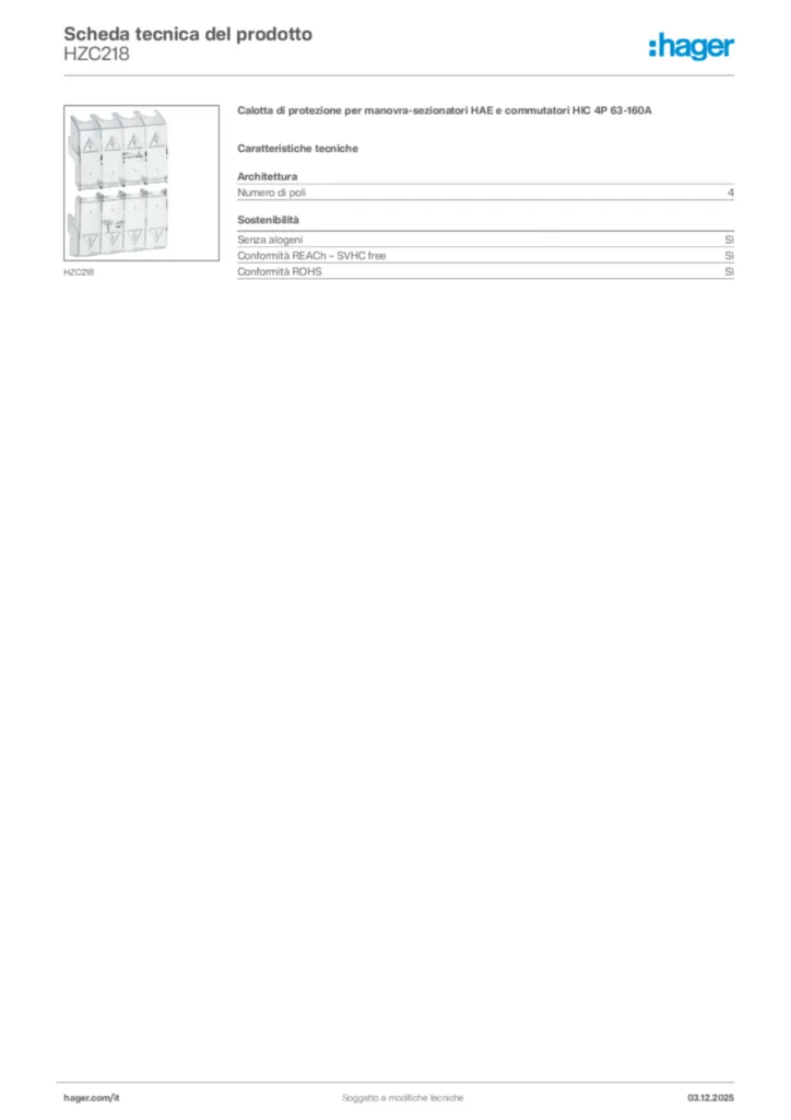 Immagine Hager Scheda tecnica del prodotto HZC218 | Hager Italia