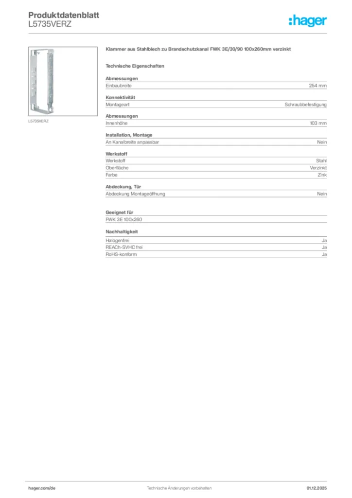 Bild Hager Produktdatenblatt L5735VERZ | Hager Deutschland