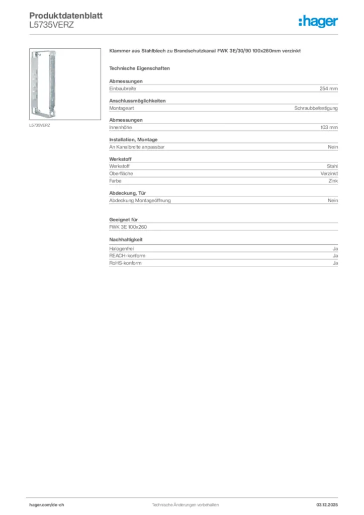 Bild Hager Produktdatenblatt L5735VERZ | Hager Schweiz