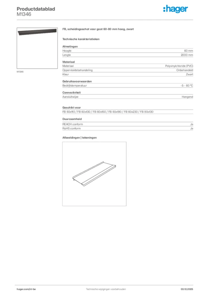 Afbeelding Hager Productdatablad M1346 | Hager Belgium