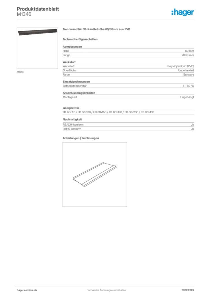Bild Hager Produktdatenblatt M1346 | Hager Schweiz