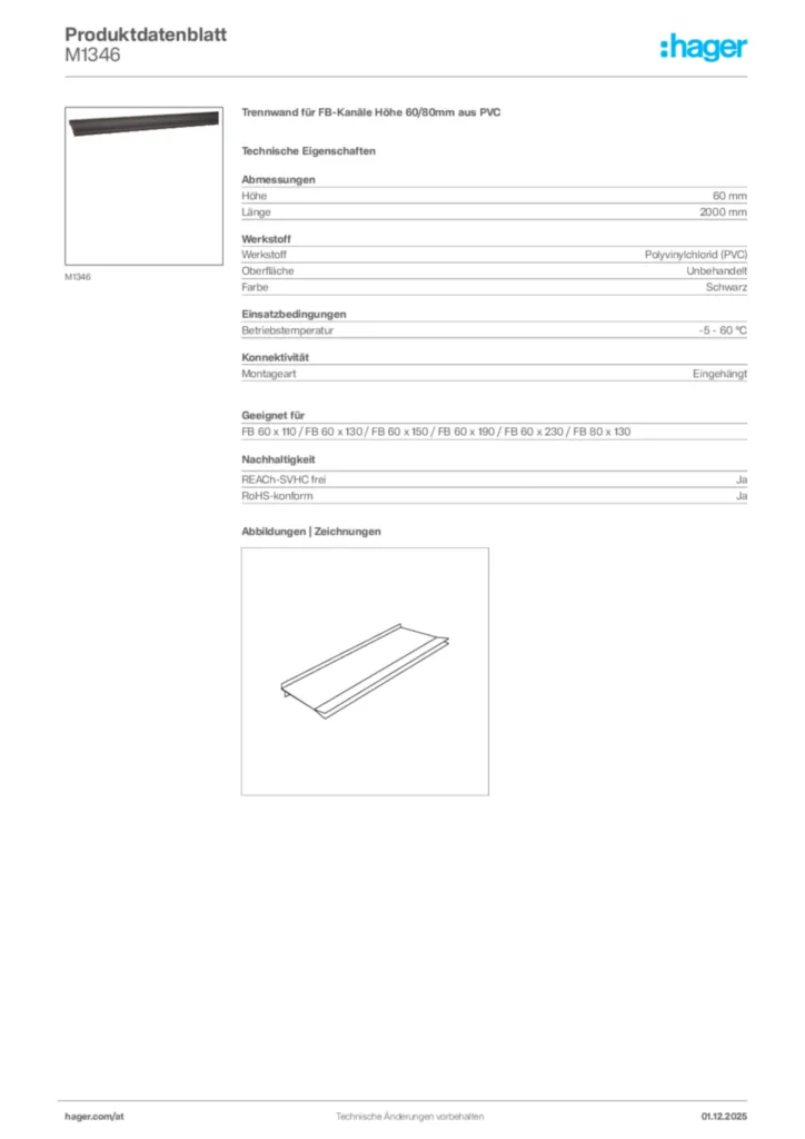 Bild Hager Produktdatenblatt M1346 | Hager Deutschland