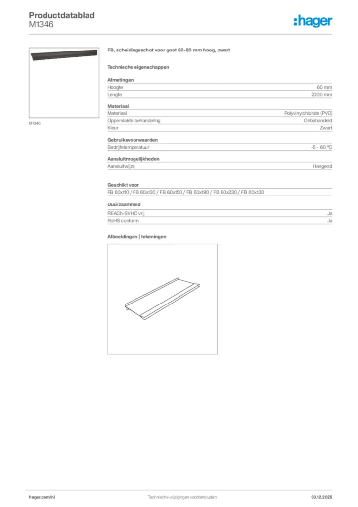 Afbeelding Hager Productdatablad M1346 | Hager Nederland