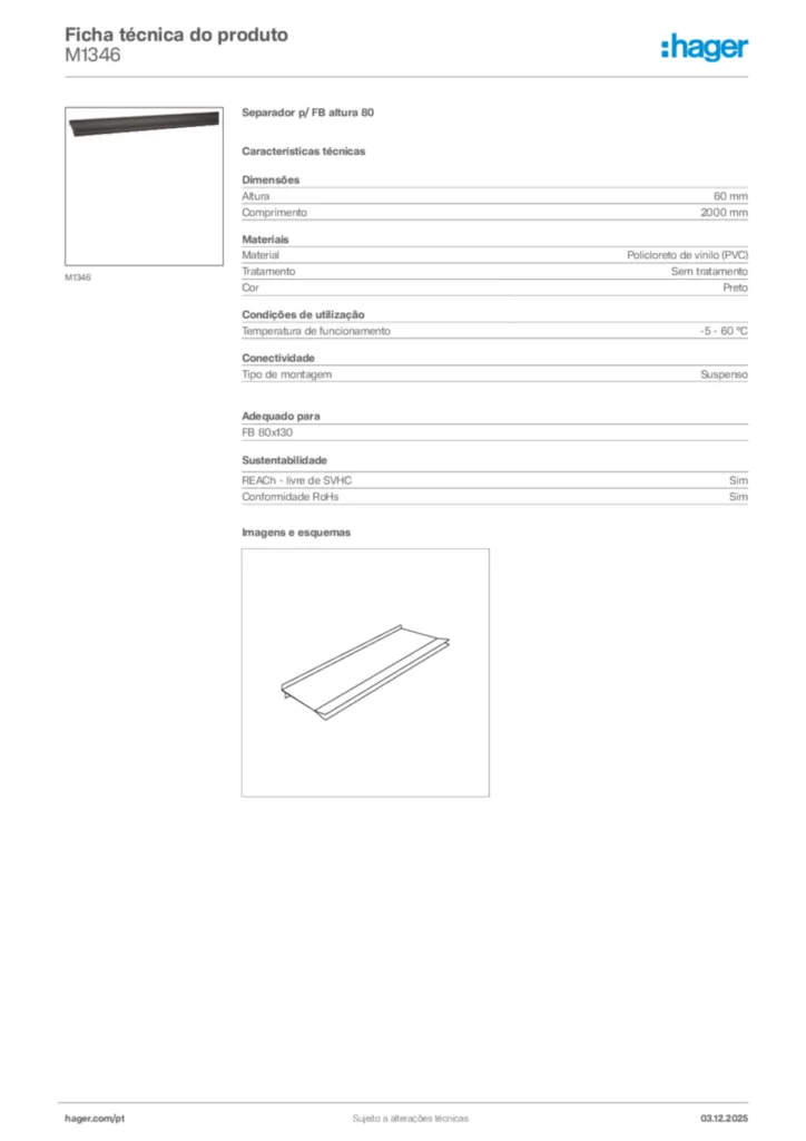 Imagem Hager Ficha técnica do produto M1346 | Hager Portugal