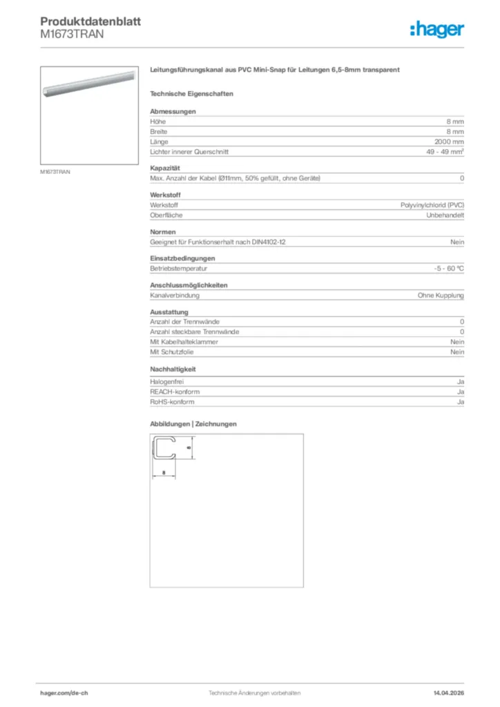 Bild Hager Produktdatenblatt M1673TRAN | Hager Schweiz