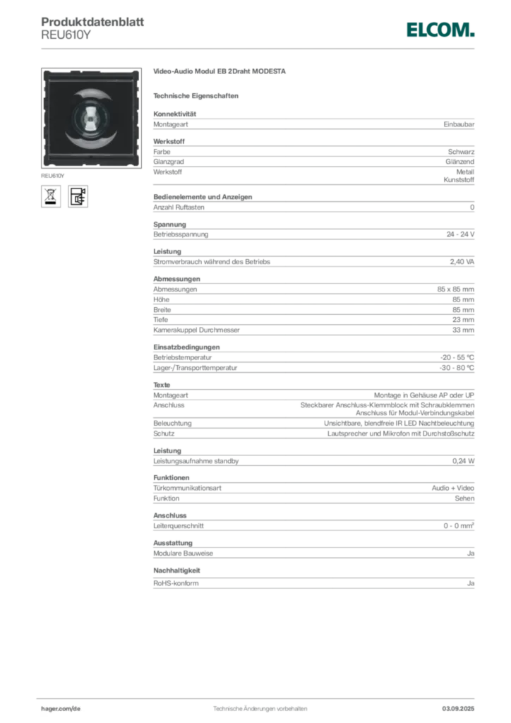 Bild Elcom Produktdatenblatt REU610Y | Hager Deutschland