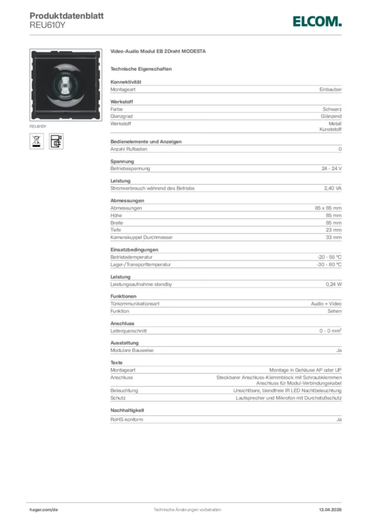 Bild Elcom Produktdatenblatt REU610Y | Hager Deutschland