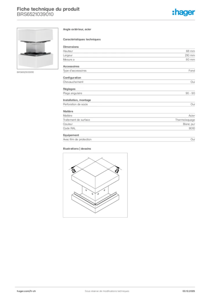 Image Hager Fiche technique du produit BRS6521039010 | Hager Suisse