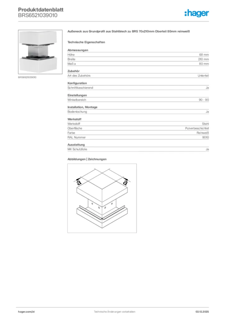 Bild Hager Produktdatenblatt BRS6521039010 | Hager Deutschland