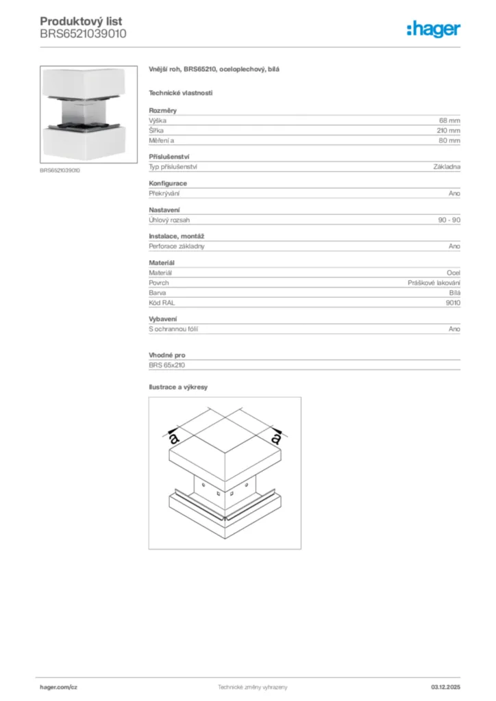 Obrázek Hager Produktový list BRS6521039010 | Hager