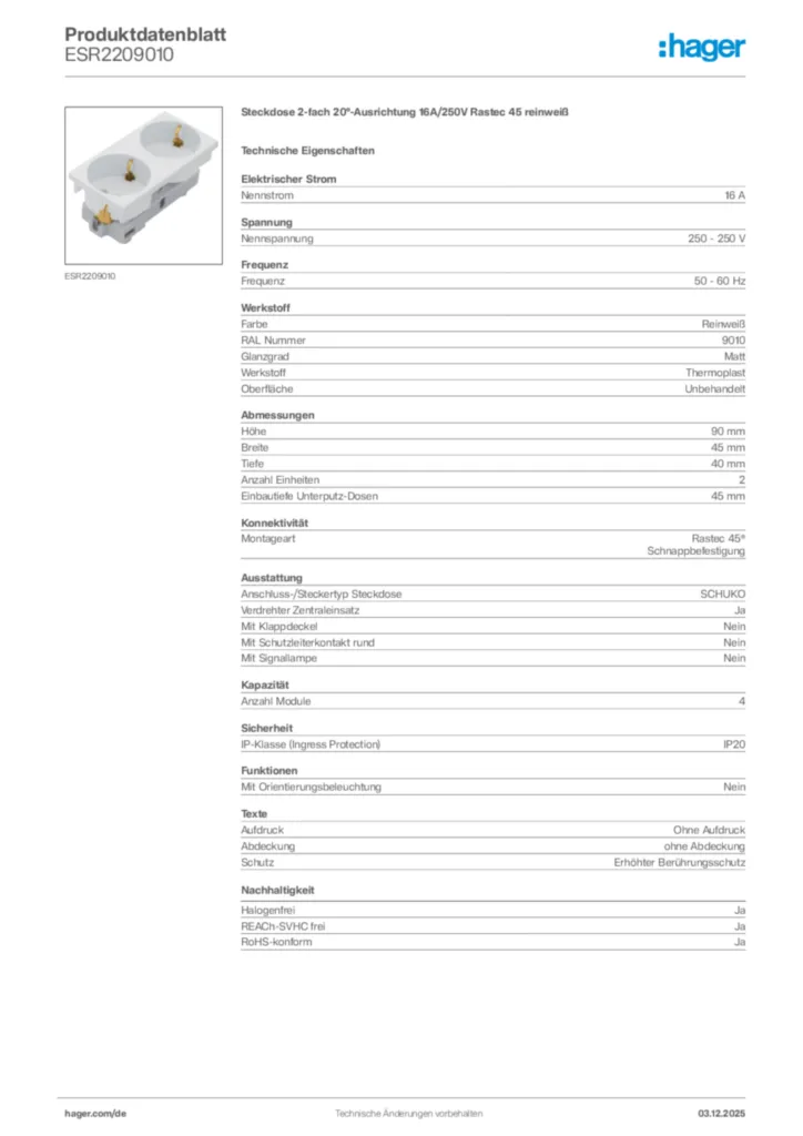 Bild Hager Produktdatenblatt ESR2209010 | Hager Deutschland