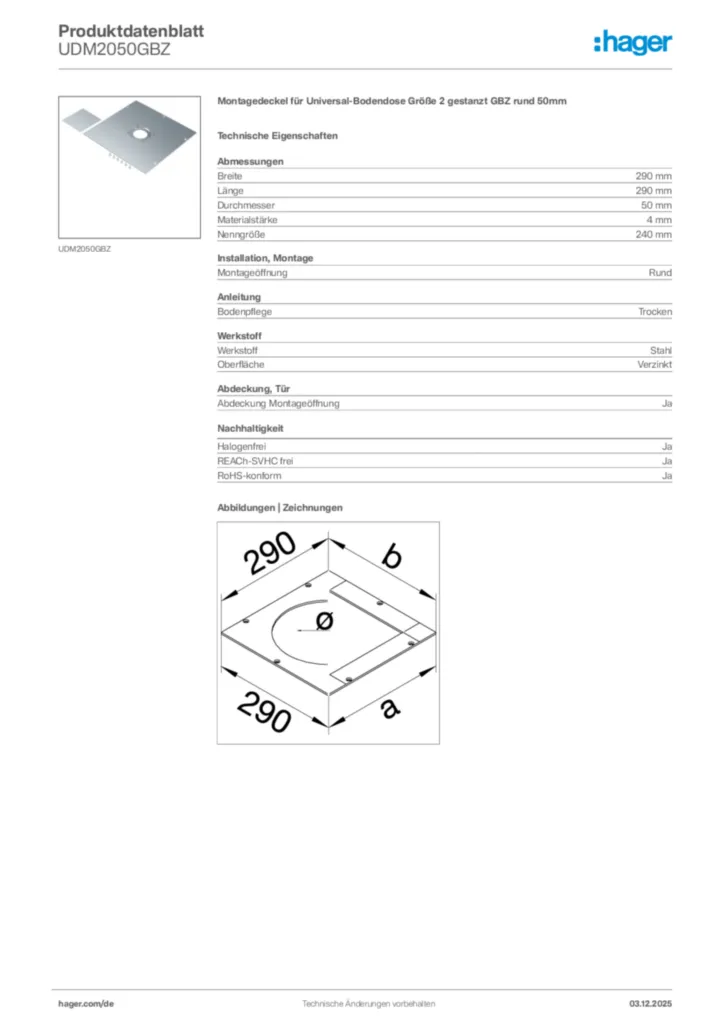 Hager Produktdatenblatt UDM2050GBZ