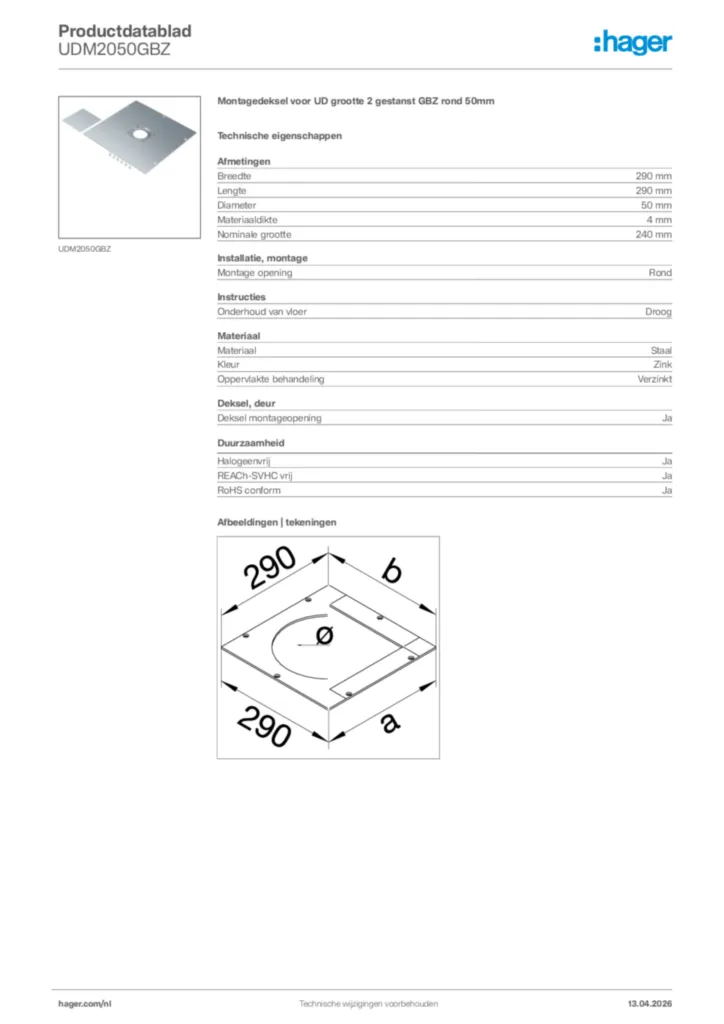 Afbeelding Hager Productdatablad UDM2050GBZ | Hager Nederland