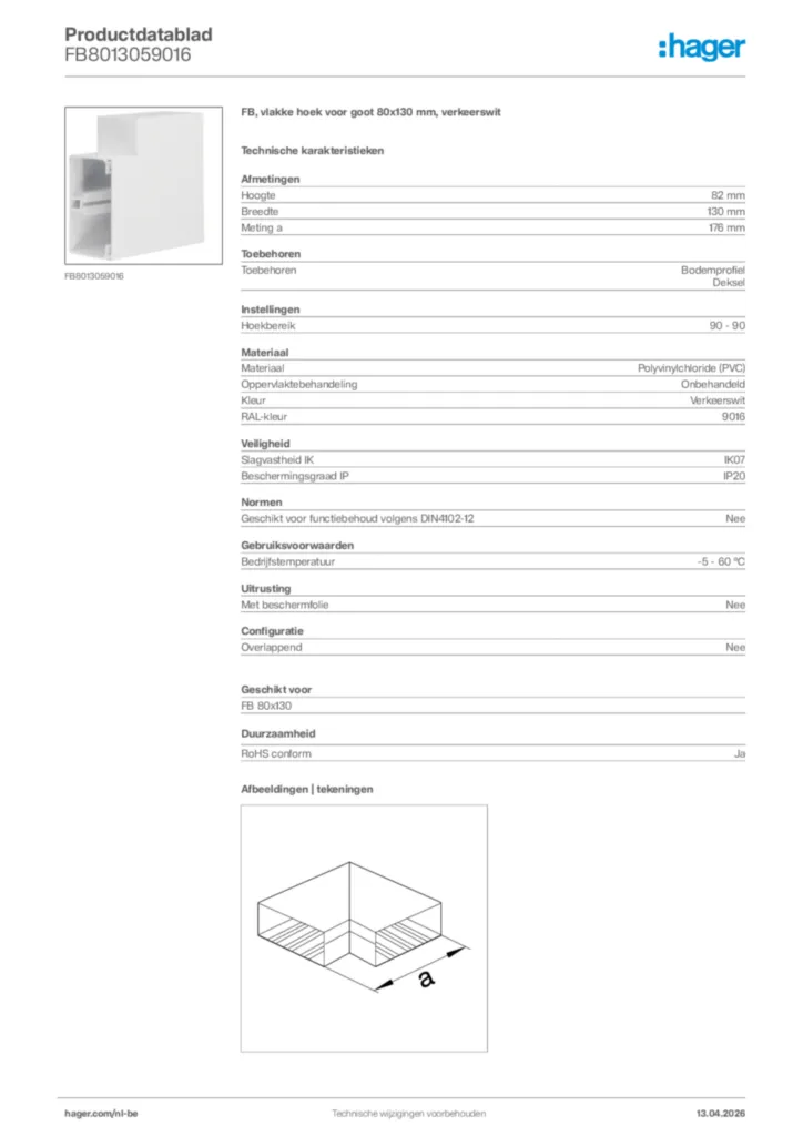 Afbeelding Hager Productdatablad FB8013059016 | Hager Belgium