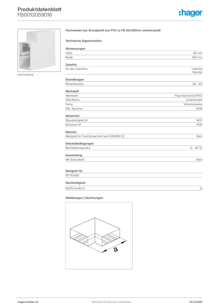 Bild Hager Produktdatenblatt FB8013059016 | Hager Schweiz
