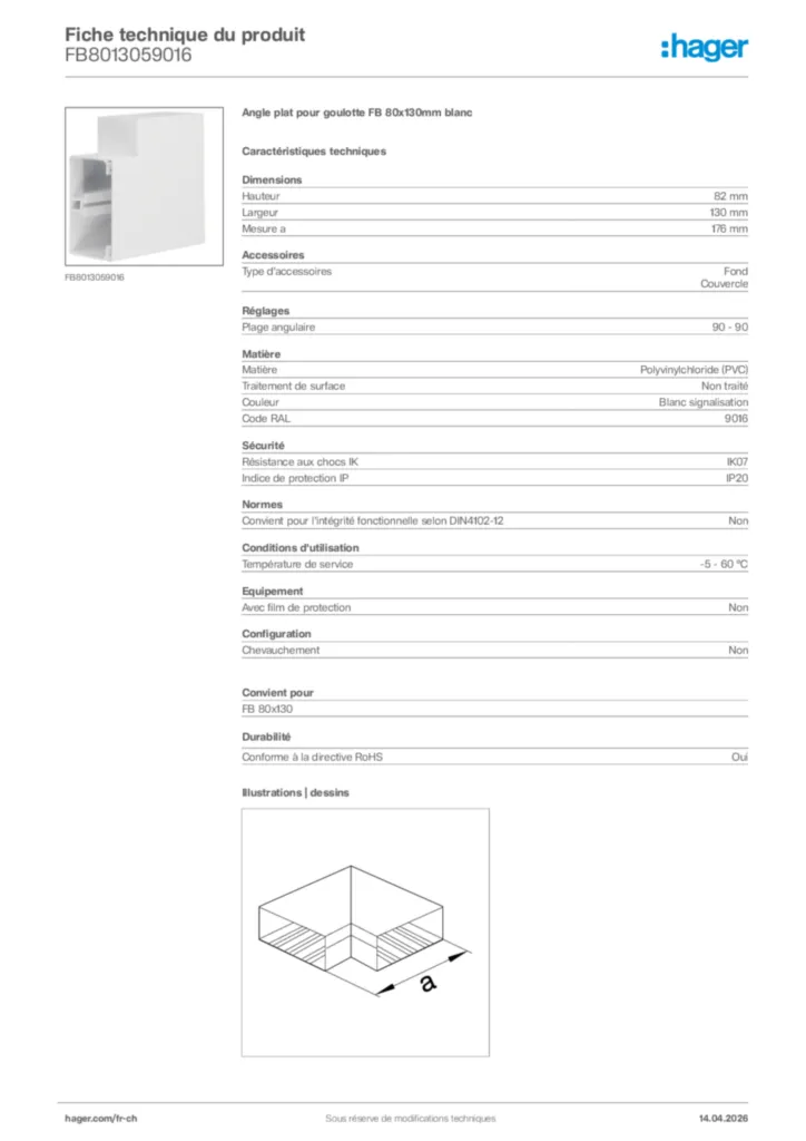 Image Hager Fiche technique du produit FB8013059016 | Hager Suisse