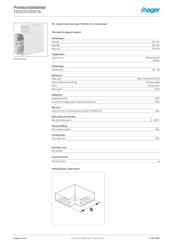 Afbeelding Hager Productdatablad FB8013059016 | Hager Nederland