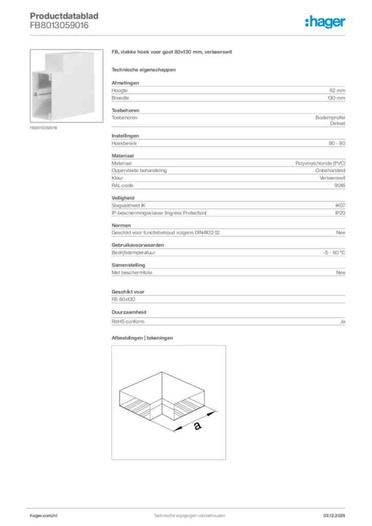 Afbeelding Hager Productdatablad FB8013059016 | Hager Nederland