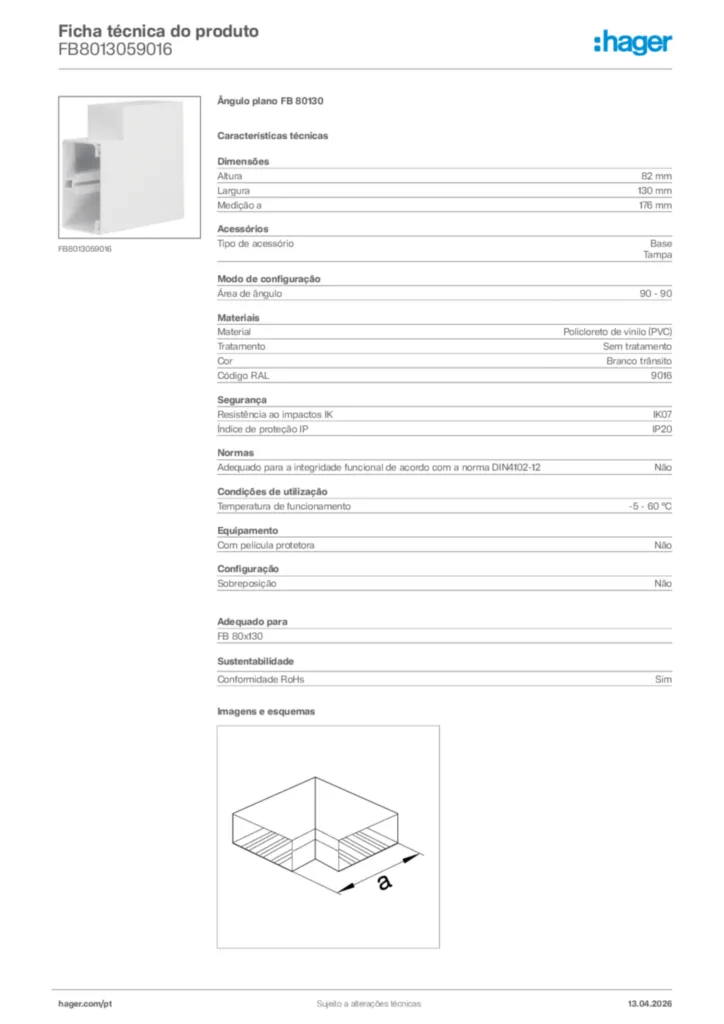 Imagem Hager Ficha técnica do produto FB8013059016 | Hager Portugal