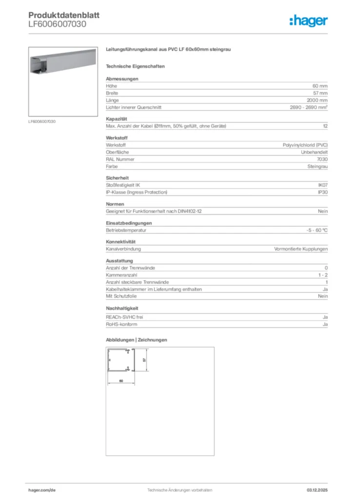 Bild Hager Produktdatenblatt LF6006007030 | Hager Deutschland
