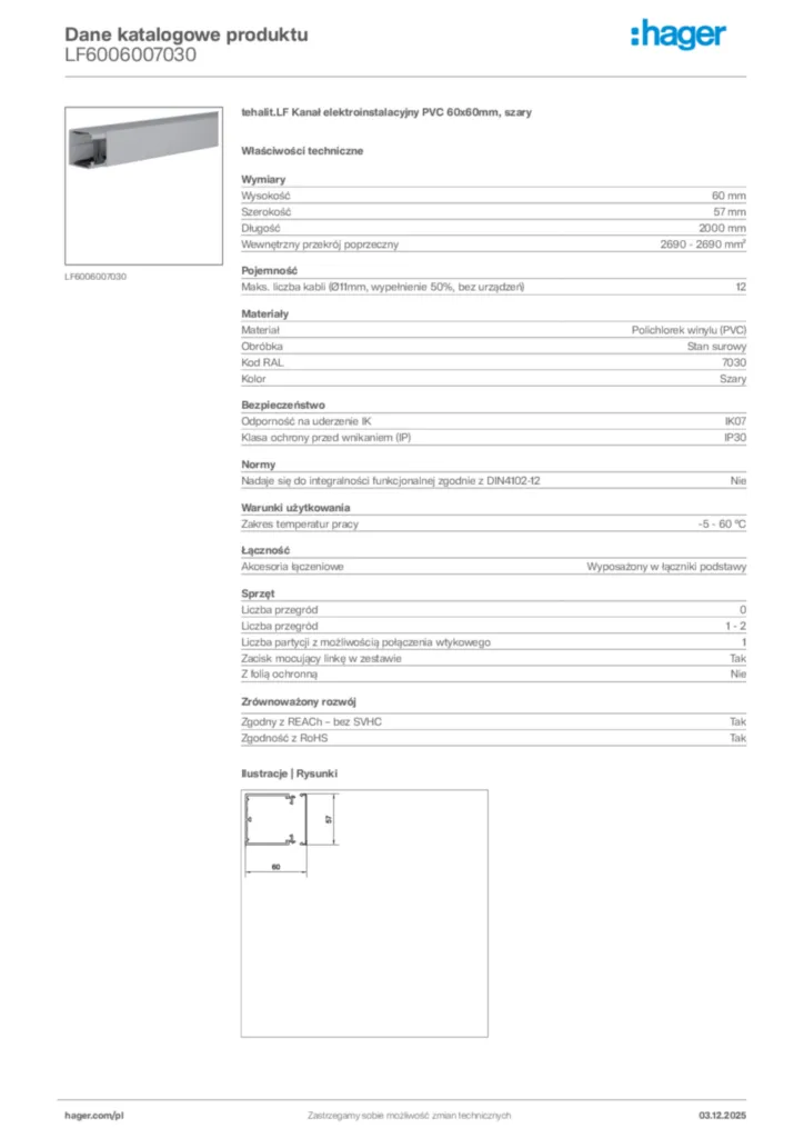 Zdjęcie Hager Dane katalogowe produktu LF6006007030 | Hager Polska