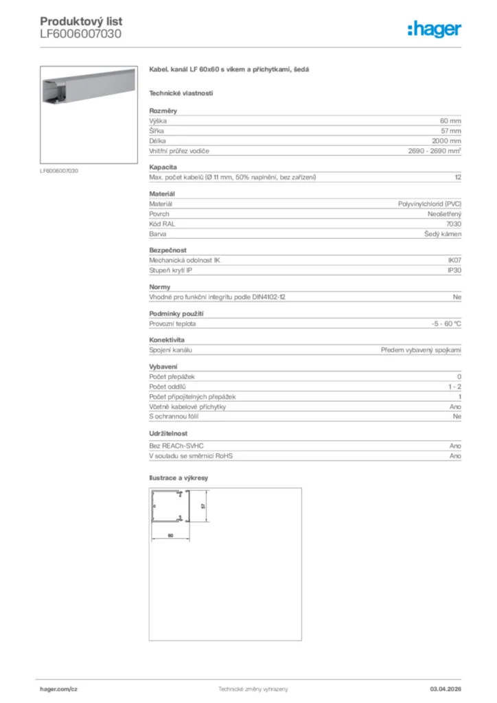 Obrázek Hager Product data sheet LF6006007030 | Hager
