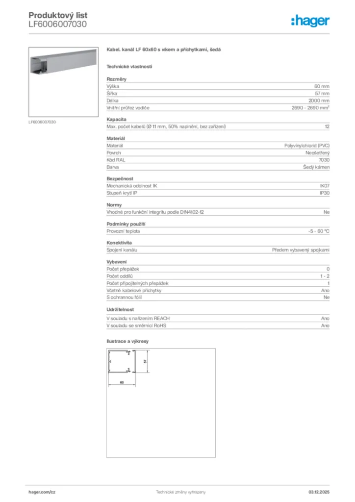 Obrázek Hager Produktový list LF6006007030 | Hager