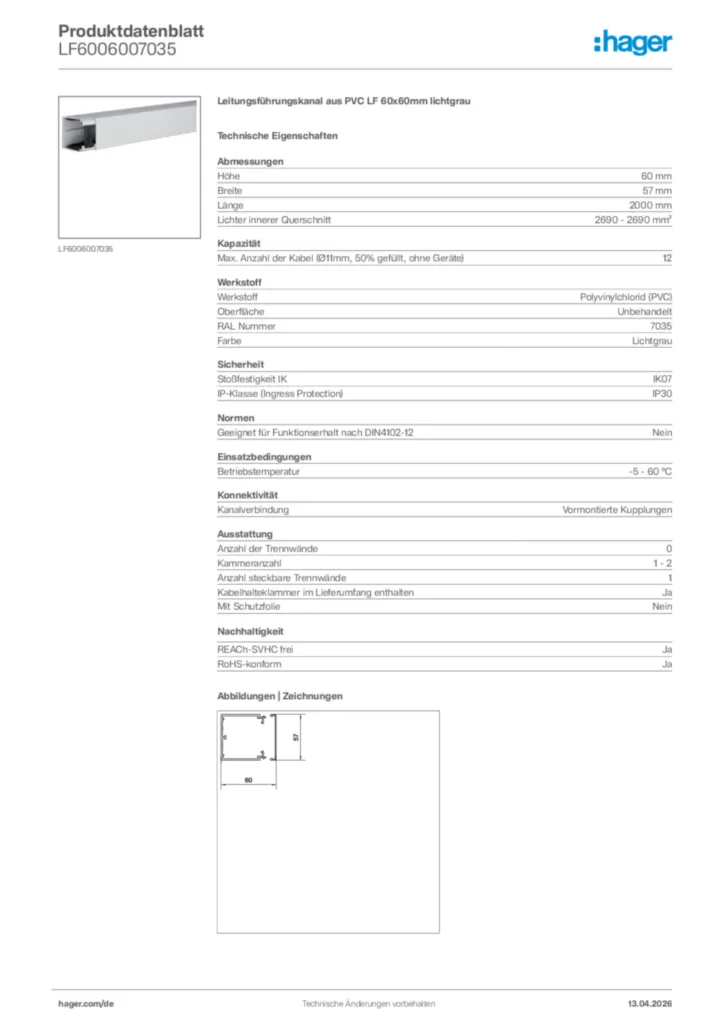Bild Hager Produktdatenblatt LF6006007035 | Hager Deutschland