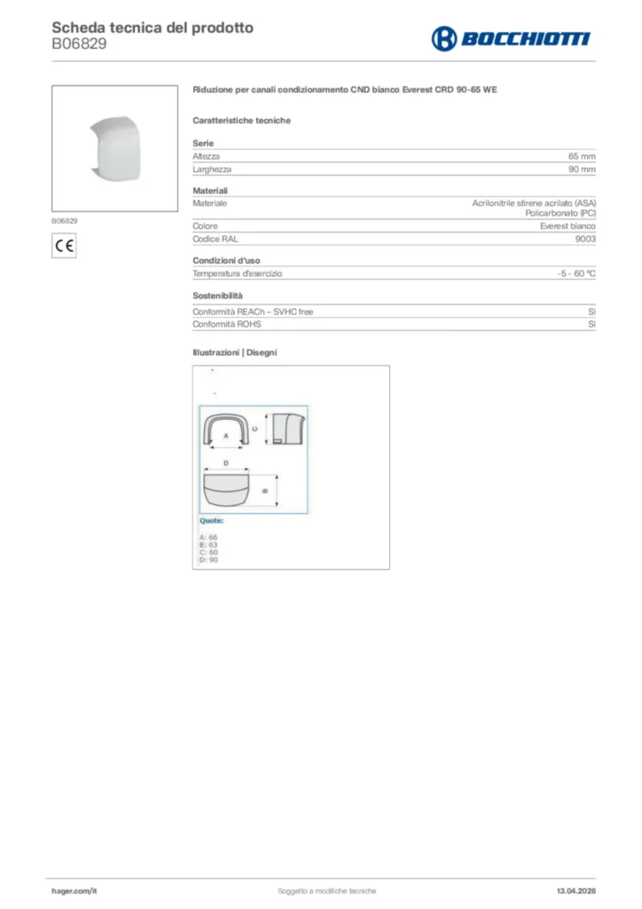 Immagine Bocchiotti Scheda tecnica del prodotto B06829 | Hager Italia