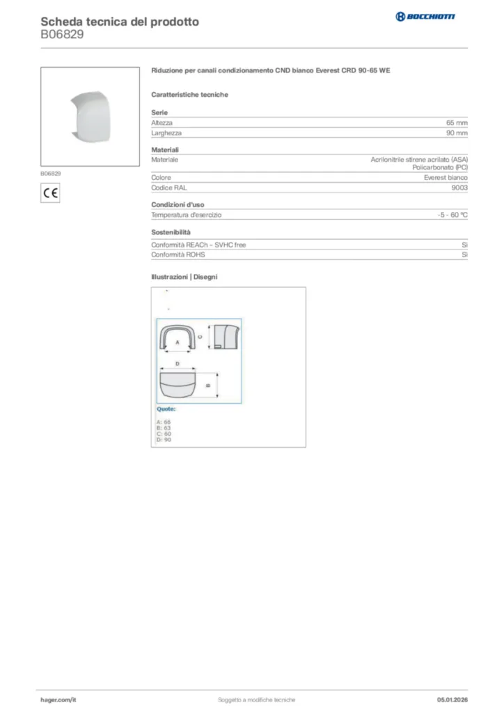 Immagine Bocchiotti Scheda tecnica del prodotto B06829 | Hager Italia