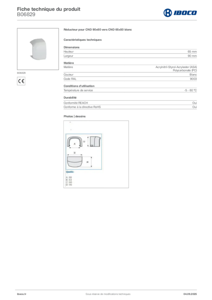 Image Iboco Fiche technique du produit B06829 | Hager France