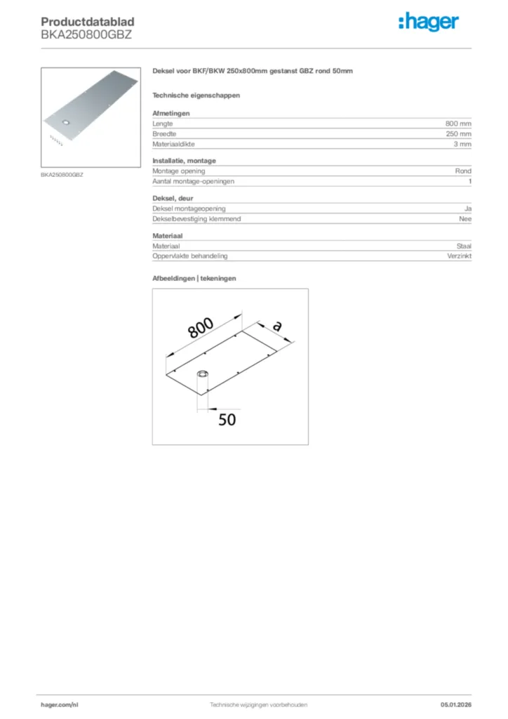 Afbeelding Hager Productdatablad BKA250800GBZ | Hager Nederland