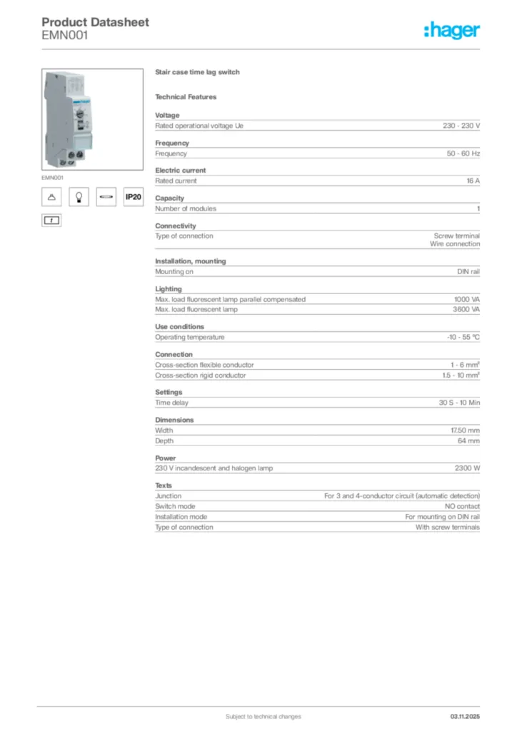 Image Hager Product data sheet EMN001  | Hager Africa